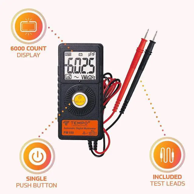 Alt view image 6 of 7 - Communications PM100 Ultra Portable Pocket Multimeter | Auto Ranging, 6000 Count | Measure AC DC Voltage, AC DC Current, Resistance, Continuity, Capacitance, Electric Field, Frequency