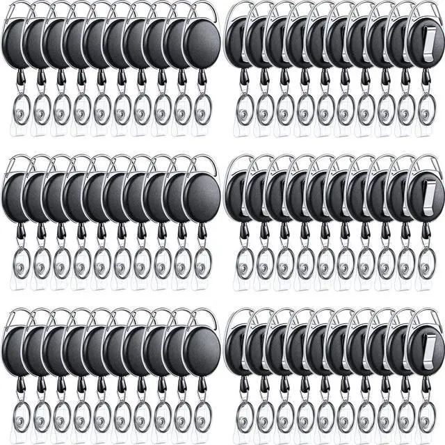 Main image of 80 Pcs Retractable ID Badge Holder Name ID Badge Reel Clips Keychain Bulk with Belt Clip and Key Ring for Office Worker Teacher Doctor Nurse Employee (Black)
