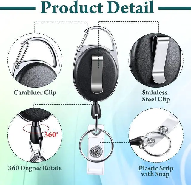 Alt view image 3 of 7 - 80 Pcs Retractable ID Badge Holder Name ID Badge Reel Clips Keychain Bulk with Belt Clip and Key Ring for Office Worker Teacher Doctor Nurse Employee (Black)