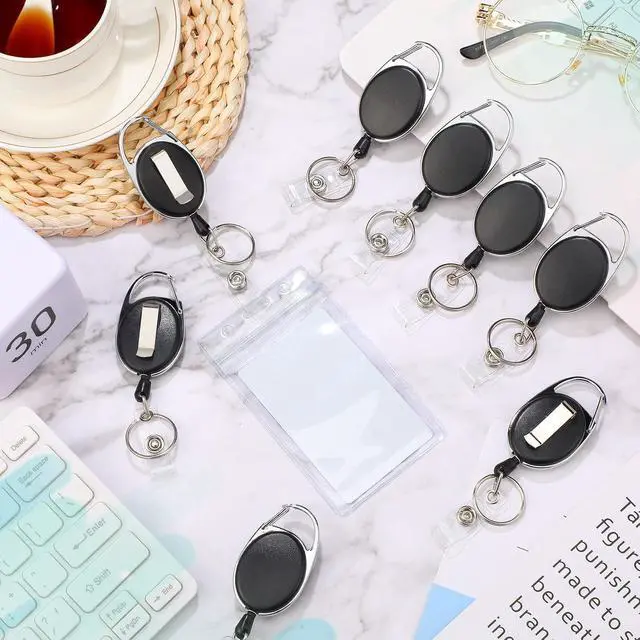 Alt view image 6 of 7 - 80 Pcs Retractable ID Badge Holder Name ID Badge Reel Clips Keychain Bulk with Belt Clip and Key Ring for Office Worker Teacher Doctor Nurse Employee (Black)