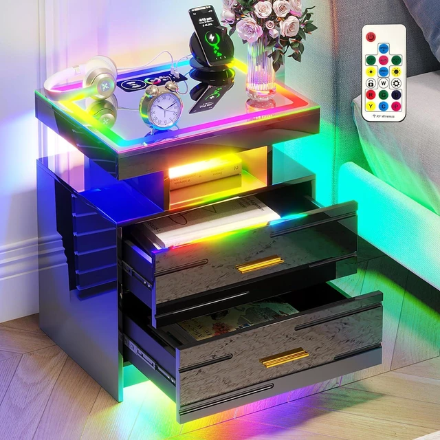 Main image of Smart Nightstand with Wireless Charging Station& Remote Lights,Black