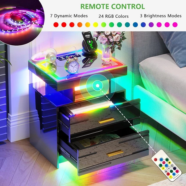 Alt view image 3 of 7 - Smart Nightstand with Wireless Charging Station& Remote Lights,Black