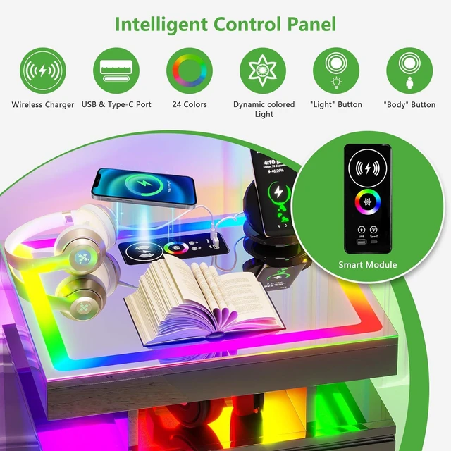 Alt view image 4 of 7 - Smart Nightstand with Wireless Charging Station& Remote Lights,Black