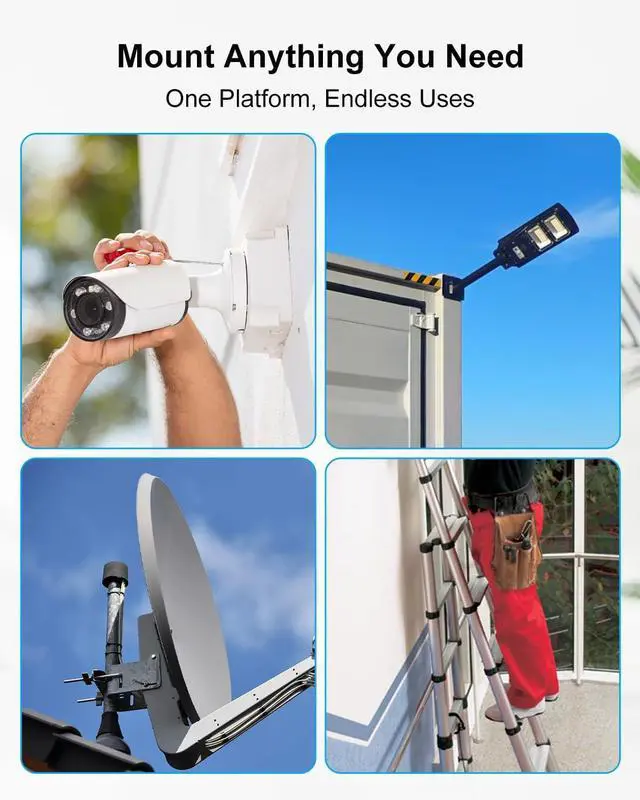 Alt view image 7 of 7 - Outdoor Camera Mounting Platform for Shipping Containers Heavy Duty Steel Bracket, No-Drill Installation, Adjustable Rail System Adjustable Rails for Cameras/Lights/Ladders (2-Pack)