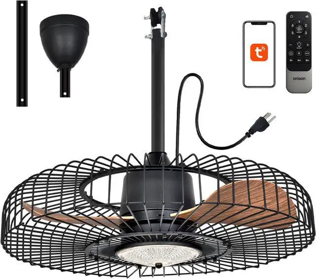 Main image of Outdoor Ceiling Fans with Lights for Patio, 24" Weatherproof Ceiling Fan, Gazebo Fan Remote & APP Control, 3CCT Dimmable,Caged Plug in Ceiling Fan with Hanging Hook for Pergola Porch Canopy