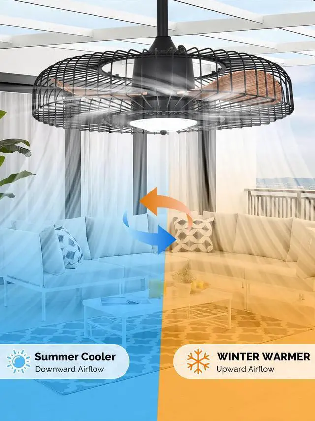 Alt view image 7 of 7 - Outdoor Ceiling Fans with Lights for Patio, 24" Weatherproof Ceiling Fan, Gazebo Fan Remote & APP Control, 3CCT Dimmable,Caged Plug in Ceiling Fan with Hanging Hook for Pergola Porch Canopy
