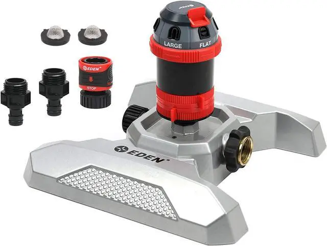 Main image of 96122 Metal Base 6-Pattern Rotary Gear Drive Sprinkler | Quiet Operation, Adjustable Range, 5°- 360° Coverage, Flow-Through Design for Customized Watering, Quick Connect Starter Set Included