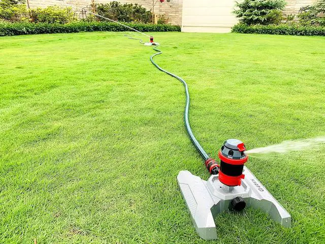 Alt view image 4 of 4 - 96122 Metal Base 6-Pattern Rotary Gear Drive Sprinkler | Quiet Operation, Adjustable Range, 5°- 360° Coverage, Flow-Through Design for Customized Watering, Quick Connect Starter Set Included