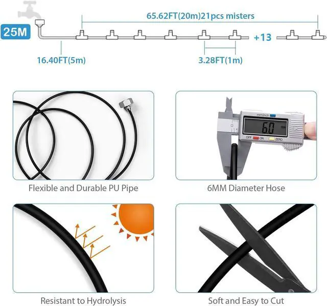 Alt view image 4 of 7 - Misting Cooling System, Outdoor Misting System for Patio, 82 FT Misting Line+21 Mist Nozzles+3/4" Brass Adapter,Outdoor Mister System for Patio Garden Trampoline Greenhouse