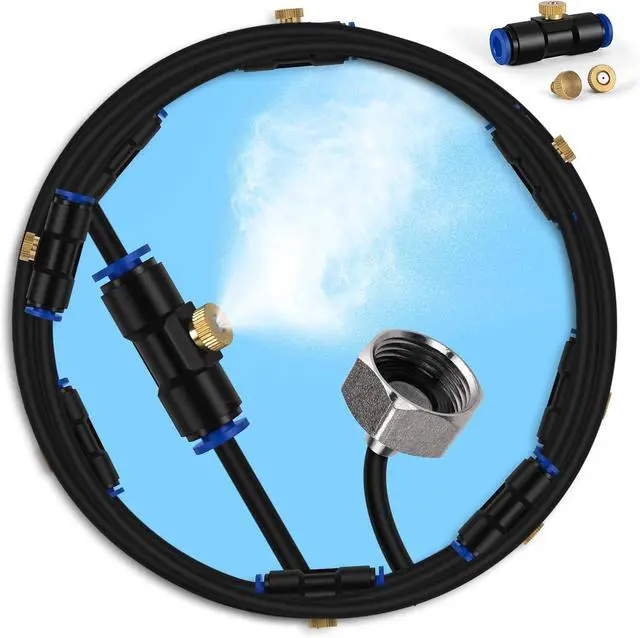 Main image of Misting Cooling System, Outdoor Misting System for Patio, 82 FT Misting Line+21 Mist Nozzles+3/4" Brass Adapter,Outdoor Mister System for Patio Garden Trampoline Greenhouse