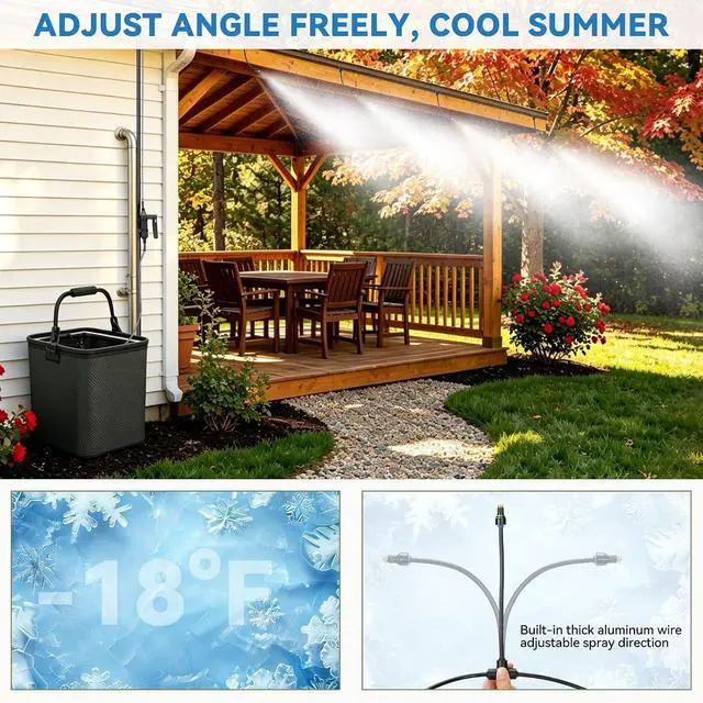 Alt view image 5 of 7 - Portable Misting Cooling System Kit with 10M Hose, 4500mAh Rechargeable Pump and 8 Mist Nozzles, Outdoor Misting System for Patio, Garden, Backyard, Camping, Beach, Golf Cart and Animal Shelter