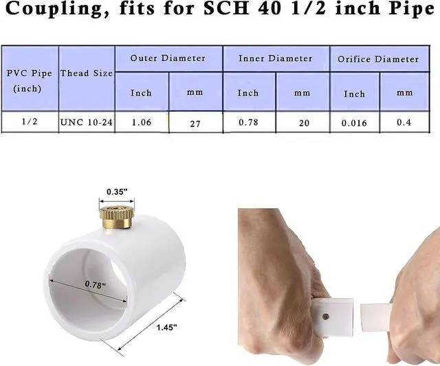 Alt view image 2 of 6 - 20 Packs 1/2" PVC Misting Nozzles Coupling with Brass Mist Nozzle | Replacement Head for Outdoor Misting Cooling System, Atomizing Misting Sprayer with Steel Atomizing Nozzle 0.016" Orifice