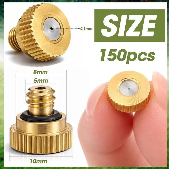 Alt view image 2 of 7 - 150 Pcs 0.3mm Brass Misting Nozzles, Mister Nozzles Brass for Outdoor Cooling System Orifice 10/24 UNC Replacement Heads for Outdoor Cooling System