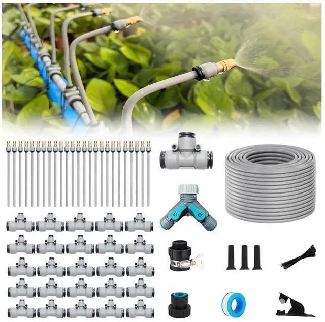 Main image of 98FT Drip Irrigation Kits,Quick Connector Automatic Irrigation System,with Replaceable Bending Dropper,atomizing Copper Nozzle for Watering System for Garden Plant Lawn Patio. (30M+25Nozzles)