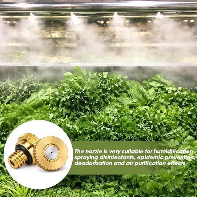 Alt view image 7 of 7 - 150 Pcs 0.3mm Brass Misting Nozzles, Mister Nozzles Brass for Outdoor Cooling System Orifice 10/24 UNC Replacement Heads for Outdoor Cooling System