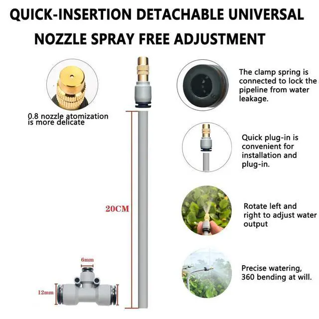 Alt view image 2 of 6 - 98FT Drip Irrigation Kits,Quick Connector Automatic Irrigation System,with Replaceable Bending Dropper,atomizing Copper Nozzle for Watering System for Garden Plant Lawn Patio. (30M+25Nozzles)