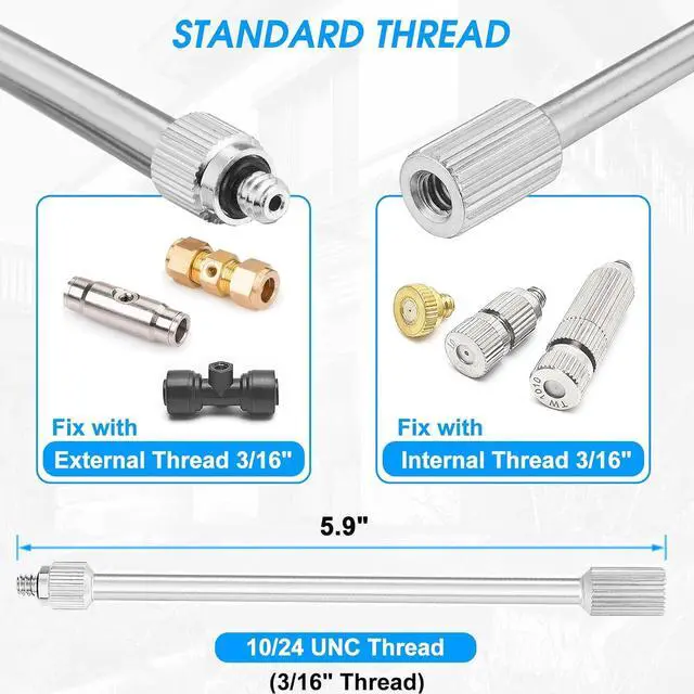 Alt view image 2 of 7 - 40 Pcs 5.9" Flexible Mister Nozzle Extension Set Brass Mist Nozzle Mist Rod Including 20 Packs Brass Mist Nozzles&20 Packs Mist Rod Bendable Extended Pole 10/24 UNC,Misting System Nozzle Extension