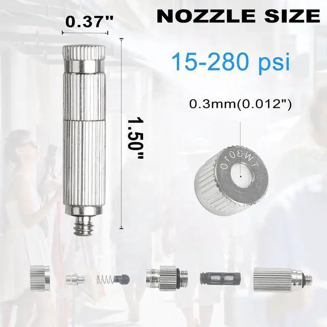 Alt view image 3 of 6 - Brass Patio Misting Kit 11pcs Brass Micro-Nozzles & 16pcs 1/4 Slip Connectors for Outdoor Cooling (UNC 10/24, 0.012 Precision Orifice, 15-280 psi)