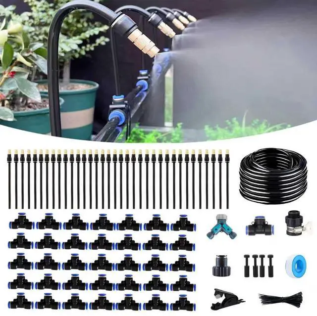 Main image of 131FT Drip Irrigation Kit, Automatic Garden Watering System with Tool-Free Quick Connectors, 360° Bending Drippers & Copper Misting Nozzles for Greenhouse, Patio, Lawn & Vegetable Garden. (40M)