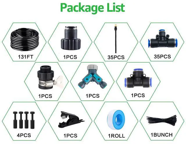 Alt view image 2 of 6 - 131FT Drip Irrigation Kit, Automatic Garden Watering System with Tool-Free Quick Connectors, 360° Bending Drippers & Copper Misting Nozzles for Greenhouse, Patio, Lawn & Vegetable Garden. (40M)