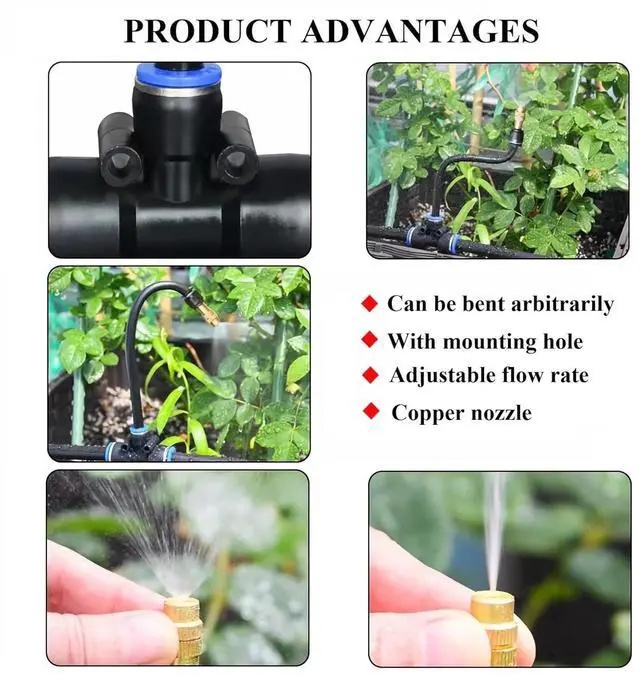 Alt view image 4 of 6 - 131FT Drip Irrigation Kit, Automatic Garden Watering System with Tool-Free Quick Connectors, 360° Bending Drippers & Copper Misting Nozzles for Greenhouse, Patio, Lawn & Vegetable Garden. (40M)