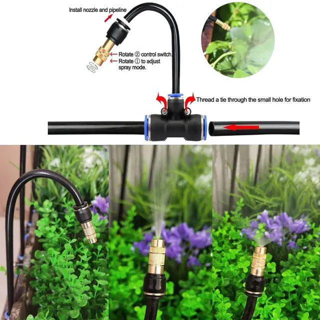 Alt view image 5 of 6 - 131FT Drip Irrigation Kit, Automatic Garden Watering System with Tool-Free Quick Connectors, 360° Bending Drippers & Copper Misting Nozzles for Greenhouse, Patio, Lawn & Vegetable Garden. (40M)