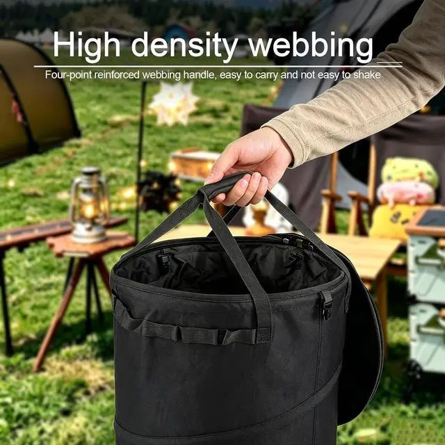 Alt view image 3 of 6 - 16 Gallon Collapsible Trash Can Camping, Pop Up Trash Can for Camping, Heavy Duty Reusable Outdoor Trash Can for Yard Waste, Grass, Storm Debris, Construction Waste & Lawn Care (Black)