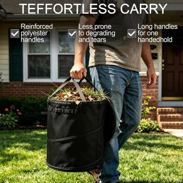 Alt view image 5 of 6 - 16 Gallon Collapsible Trash Can Camping, Pop Up Trash Can for Camping, Heavy Duty Reusable Outdoor Trash Can for Yard Waste, Grass, Storm Debris, Construction Waste & Lawn Care (Black)