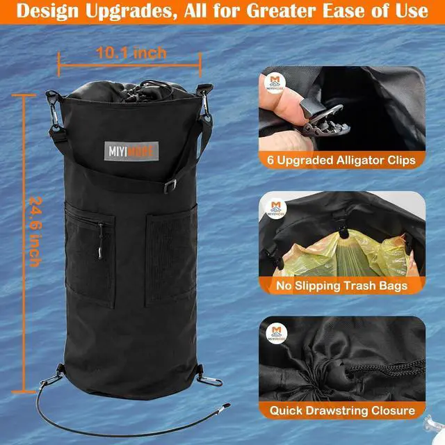 Alt view image 2 of 7 - Portable Boat Trash Can, Leakproof & Odor Resistant 10-13 Gal Reusable Garbage Bag with Clips, Easy Install Marine Trash Bag for Pontoon, Fishing, Kayak, RV & Camping Boat Accessories
