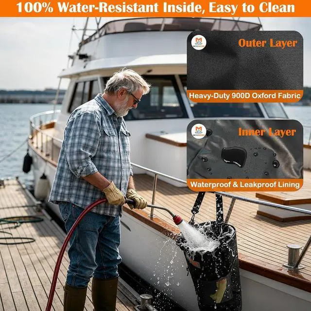 Alt view image 3 of 7 - Portable Boat Trash Can, Leakproof & Odor Resistant 10-13 Gal Reusable Garbage Bag with Clips, Easy Install Marine Trash Bag for Pontoon, Fishing, Kayak, RV & Camping Boat Accessories