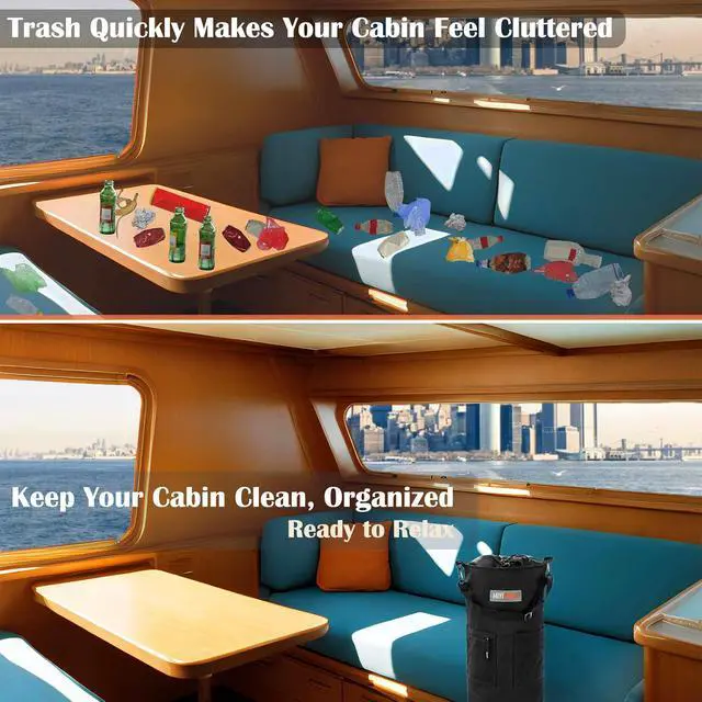 Alt view image 5 of 7 - Portable Boat Trash Can, Leakproof & Odor Resistant 10-13 Gal Reusable Garbage Bag with Clips, Easy Install Marine Trash Bag for Pontoon, Fishing, Kayak, RV & Camping Boat Accessories