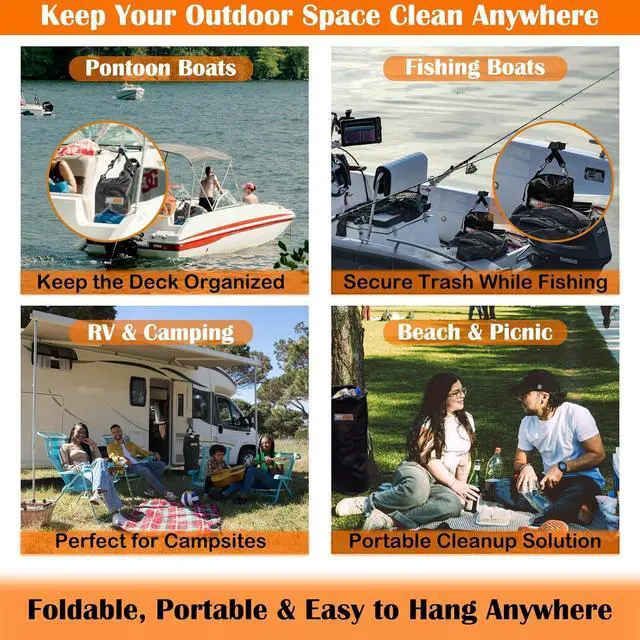 Alt view image 7 of 7 - Portable Boat Trash Can, Leakproof & Odor Resistant 10-13 Gal Reusable Garbage Bag with Clips, Easy Install Marine Trash Bag for Pontoon, Fishing, Kayak, RV & Camping Boat Accessories
