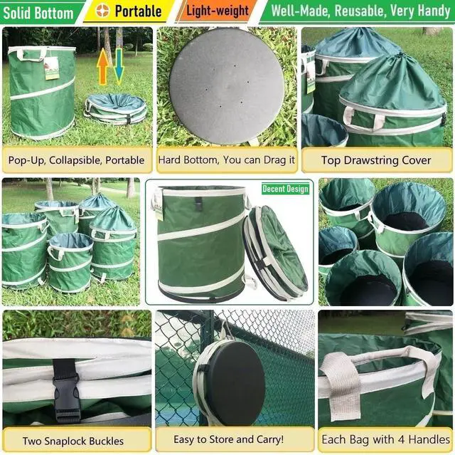 Alt view image 3 of 7 - 46-Gallon Collapsible Trash Can (22x28 in) Hard-Shell Bottom Yard Garden Bag,Big Leaf Bag,Yard Waste Bags,Debris Container,Pop-Up Recycling Bin,RV Camping Waste Bin,Laundry Hamper,Lawn Grass,Weeds Bag