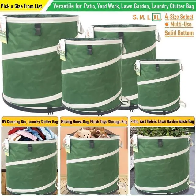 Alt view image 4 of 7 - 46-Gallon Collapsible Trash Can (22x28 in) Hard-Shell Bottom Yard Garden Bag,Big Leaf Bag,Yard Waste Bags,Debris Container,Pop-Up Recycling Bin,RV Camping Waste Bin,Laundry Hamper,Lawn Grass,Weeds Bag