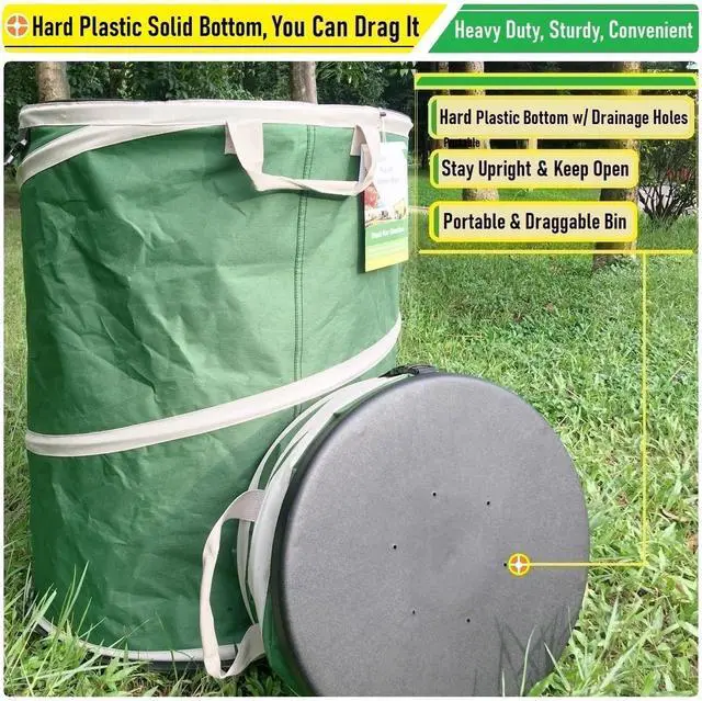 Alt view image 6 of 7 - 46-Gallon Collapsible Trash Can (22x28 in) Hard-Shell Bottom Yard Garden Bag,Big Leaf Bag,Yard Waste Bags,Debris Container,Pop-Up Recycling Bin,RV Camping Waste Bin,Laundry Hamper,Lawn Grass,Weeds Bag