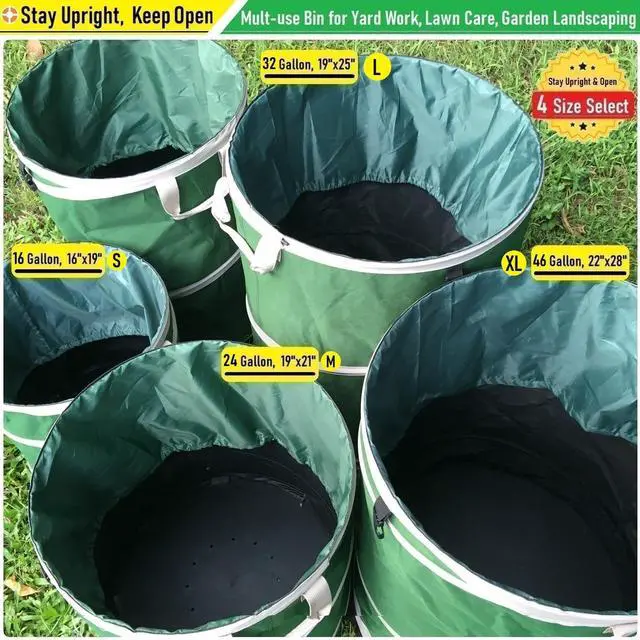 Alt view image 7 of 7 - 46-Gallon Collapsible Trash Can (22x28 in) Hard-Shell Bottom Yard Garden Bag,Big Leaf Bag,Yard Waste Bags,Debris Container,Pop-Up Recycling Bin,RV Camping Waste Bin,Laundry Hamper,Lawn Grass,Weeds Bag