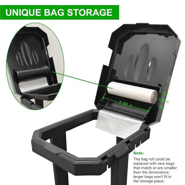 Alt view image 3 of 7 - Collapsible Trash Bag Holder with Reinforced Legs and Bonus Inner Storage Compartment, Portable Trash Can, Outdoor Waste Bin with 20 Bags Included for Camping, RV, Picnic, and Home Use