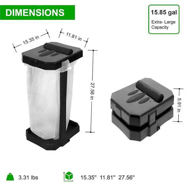 Alt view image 5 of 7 - Collapsible Trash Bag Holder with Reinforced Legs and Bonus Inner Storage Compartment, Portable Trash Can, Outdoor Waste Bin with 20 Bags Included for Camping, RV, Picnic, and Home Use