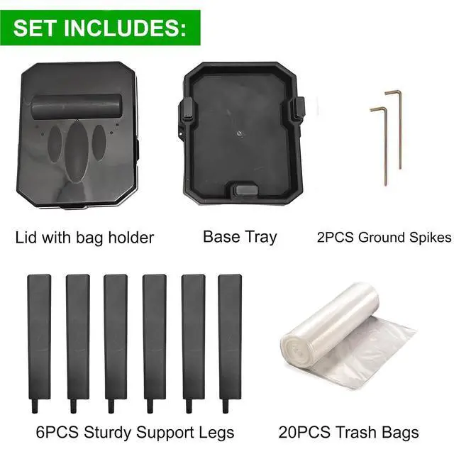 Alt view image 7 of 7 - Collapsible Trash Bag Holder with Reinforced Legs and Bonus Inner Storage Compartment, Portable Trash Can, Outdoor Waste Bin with 20 Bags Included for Camping, RV, Picnic, and Home Use