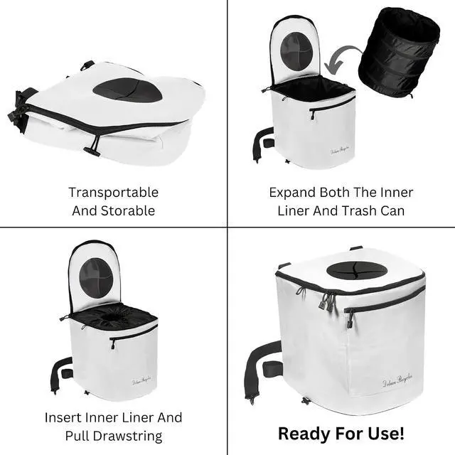 Alt view image 4 of 7 - Portable Trash Can for Boating and Camping - Durable and Collapsible with Inner Bin - Kayak, Fishing, Beach, Hiking and Camping Essentials, Boat Accessories 8 Gallon Trash Can (White)