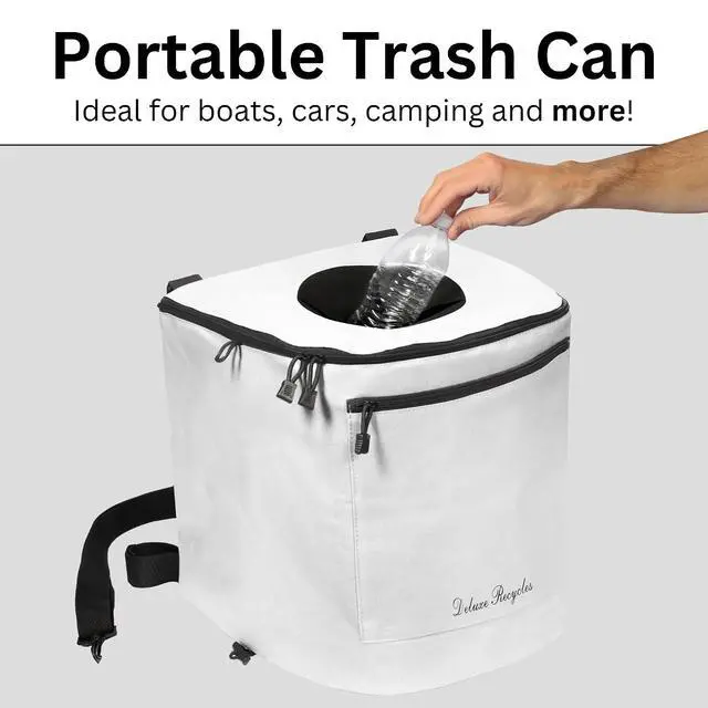 Alt view image 7 of 7 - Portable Trash Can for Boating and Camping - Durable and Collapsible with Inner Bin - Kayak, Fishing, Beach, Hiking and Camping Essentials, Boat Accessories 8 Gallon Trash Can (White)