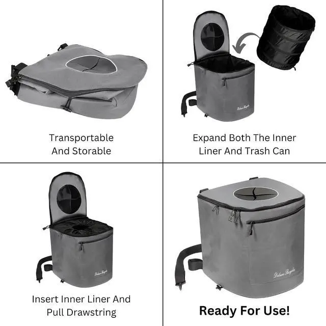 Alt view image 2 of 6 - Portable Trash Can for Boating and Camping - Durable and Collapsible with Inner Bin - Kayak, Fishing, Beach, Hiking and Camping Essentials, Boat Accessories 8 Gallon Trash Can (Grey)