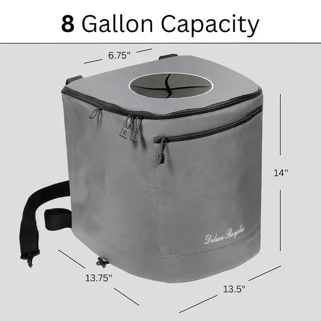 Alt view image 5 of 6 - Portable Trash Can for Boating and Camping - Durable and Collapsible with Inner Bin - Kayak, Fishing, Beach, Hiking and Camping Essentials, Boat Accessories 8 Gallon Trash Can (Grey)