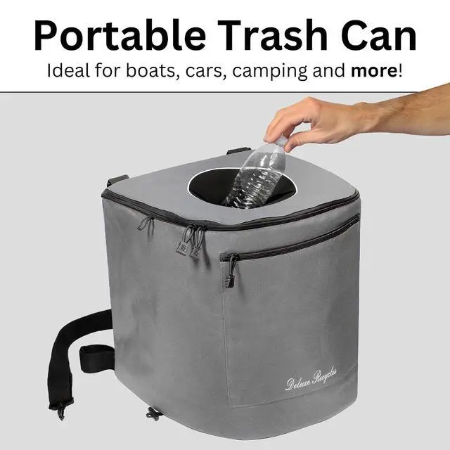 Alt view image 6 of 6 - Portable Trash Can for Boating and Camping - Durable and Collapsible with Inner Bin - Kayak, Fishing, Beach, Hiking and Camping Essentials, Boat Accessories 8 Gallon Trash Can (Grey)