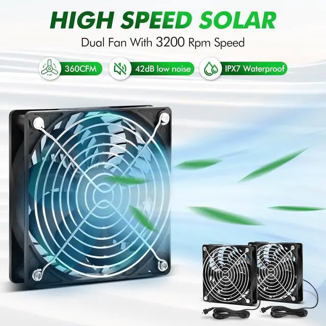 Alt view image 4 of 7 - 5.5" Solar Fan, Solar Panel Fan, 30W Solar Powered Fan with Dual IPX7 Waterproof Fans for Outside Chicken Coops, Greenhouses, Sheds, Intake or Exhaust Air Fan, Solar Ventilation Fan, Solar Exhaust Fan