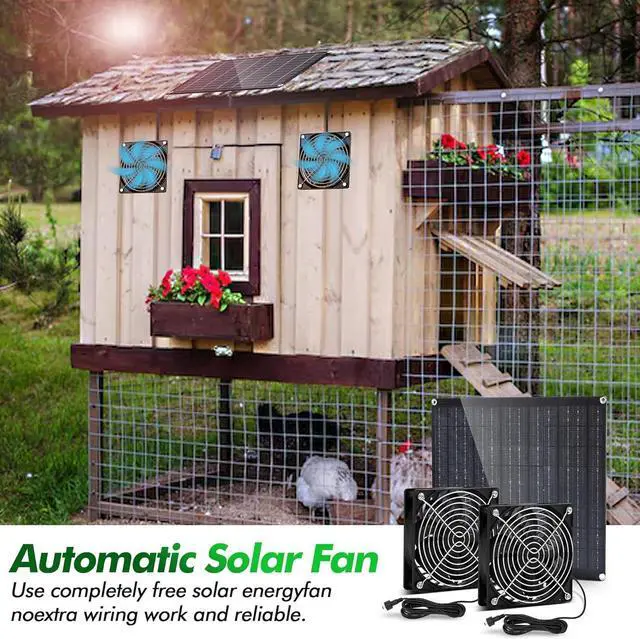 Alt view image 7 of 7 - 5.5" Solar Fan, Solar Panel Fan, 30W Solar Powered Fan with Dual IPX7 Waterproof Fans for Outside Chicken Coops, Greenhouses, Sheds, Intake or Exhaust Air Fan, Solar Ventilation Fan, Solar Exhaust Fan
