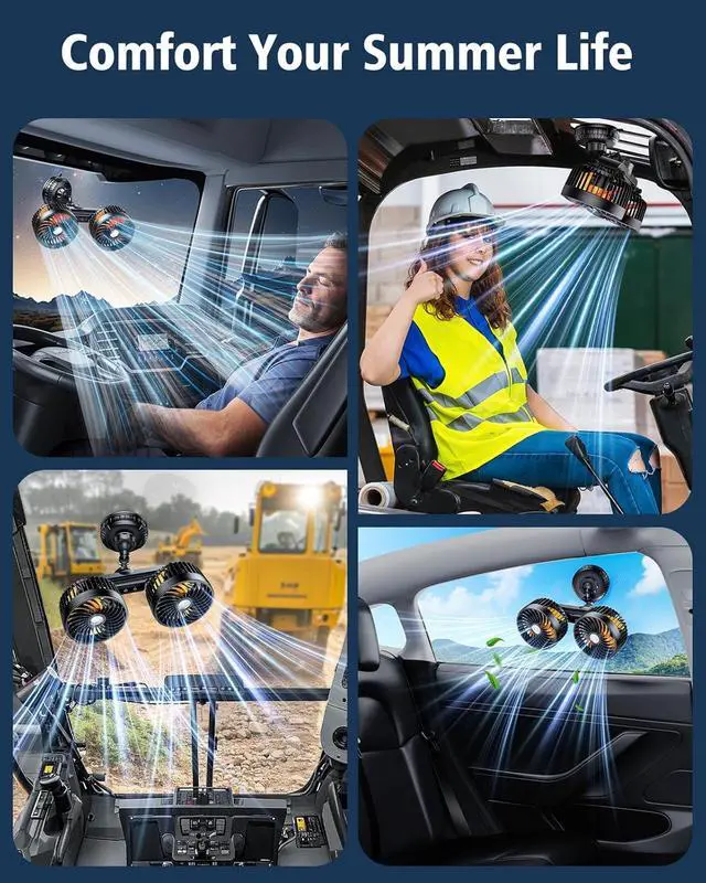 Alt view image 4 of 7 - Dual Head Suction Cup Car Cooling Fan for Window Dashboard, 4000Mah Battery Powered Rechargeable USB Car Fans That Blow Cold Air, Cooler for Semi Truck Rv Van Tractor Cab Vehicles without Ac