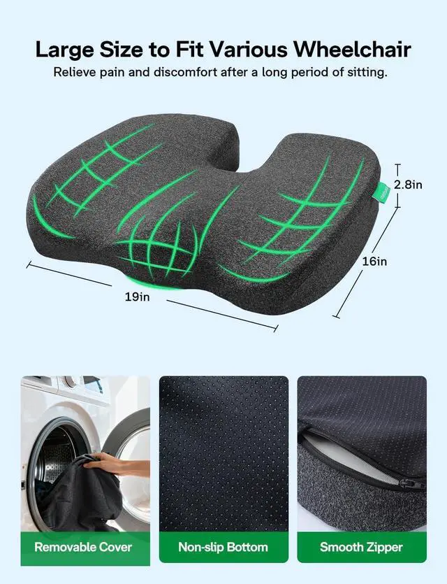 Alt view image 3 of 7 - Gel Wheelchair Cushions for Pain ReliefGC 150B Seat Cushion for Tailbone, Sciatica, Back & Hip Support, Ergonomic Office Chair Cushion for Office, Car Seat & Wheelchair (Black-19×16"×2.8")