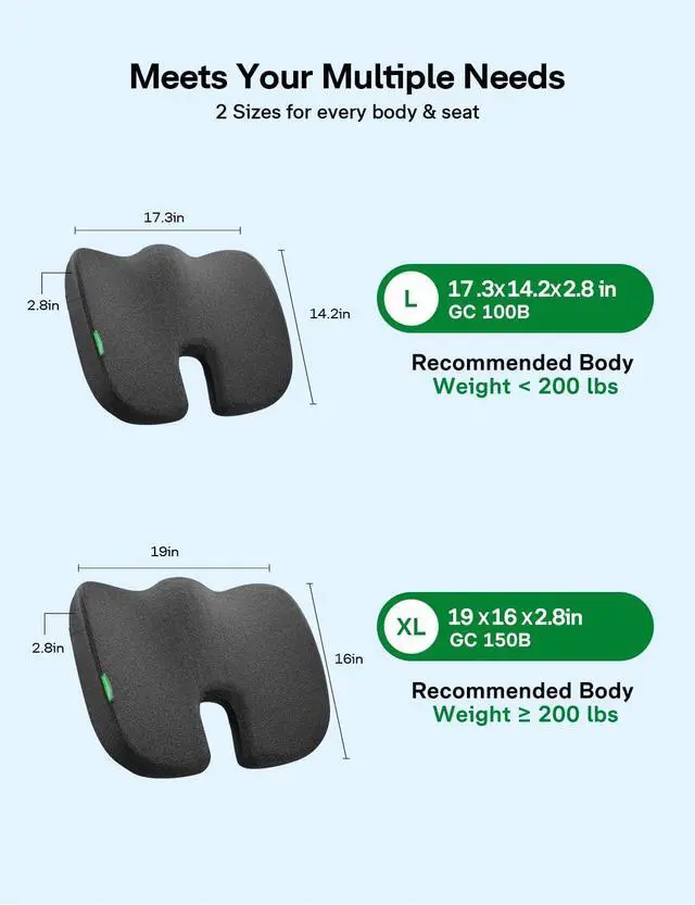 Alt view image 5 of 7 - Gel Wheelchair Cushions for Pain ReliefGC 150B Seat Cushion for Tailbone, Sciatica, Back & Hip Support, Ergonomic Office Chair Cushion for Office, Car Seat & Wheelchair (Black-19×16"×2.8")