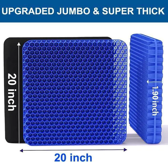 Alt view image 2 of 7 - Gel Seat Cushion, Jumbo&Thick Gel Cushion Chair Pads with Non-Slip Cover for Home Office Car Seat Wheelchair, Soft Breathable Honeycomb Seat Pads for Relieve Hip Pain, Blue 20x20x1.9inch